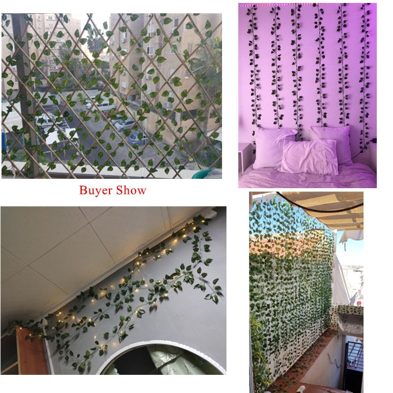 200CM Hot Artificial Plants Rattan Creeper Green Leaf Ivy Vine For Home Wedding Decor Wholesale DIY Hanging Garland Fake Flowers