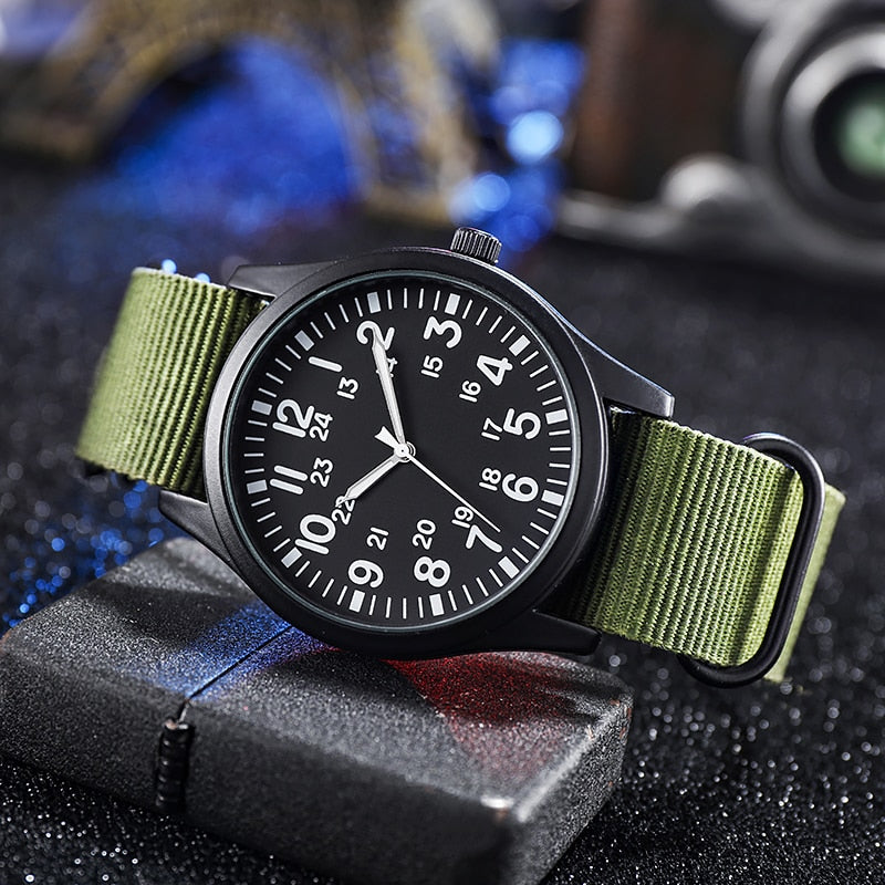 Air Force Field Watch Fabric Strap 24 Hours Display Japan Quartz Movement 42mm Dial