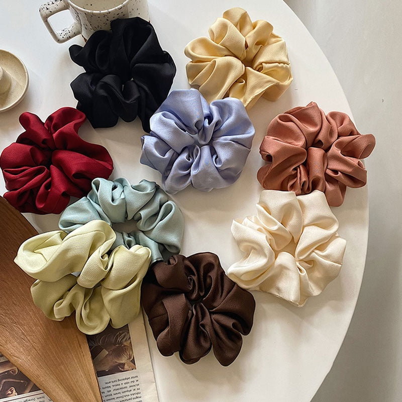 Women Silk Scrunchie Elastic Handmade Multicolor Hair Band Ponytail Holder Headband Hair Accessories 1PC Satin Silk Solid Color