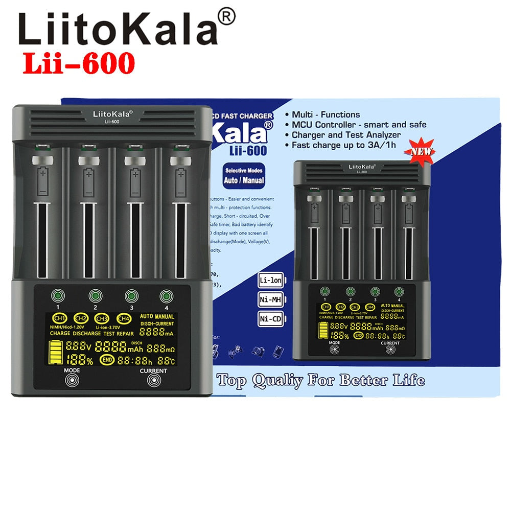 LiitoKala Lii-PD2 Lii-PD4 Lii-S8 Lii-500 Lii-600 Lii-PL2 battery Charger for 18650 26650 21700 AA AAA 3.7V lithium NiMH battery