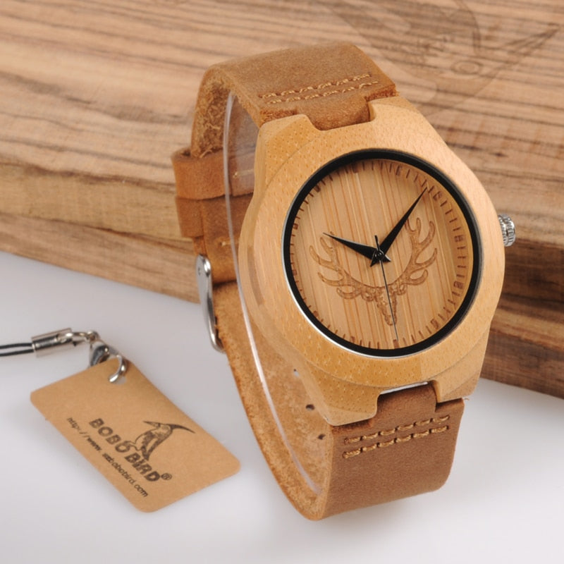 BOBO BIRD Top brand Men's Bamboo Wooden Watch Quartz Real Leather Strap Men Watches relojes finos de hombre