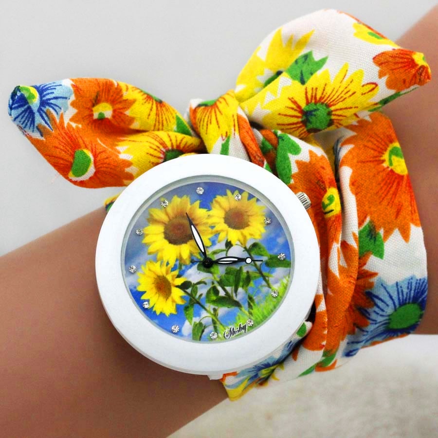 Shsby New Design Ladies Flower Cloth Wrist Watch Fashion Women Dress Watch High Quality Fabric Clock Sweet Girls Watch