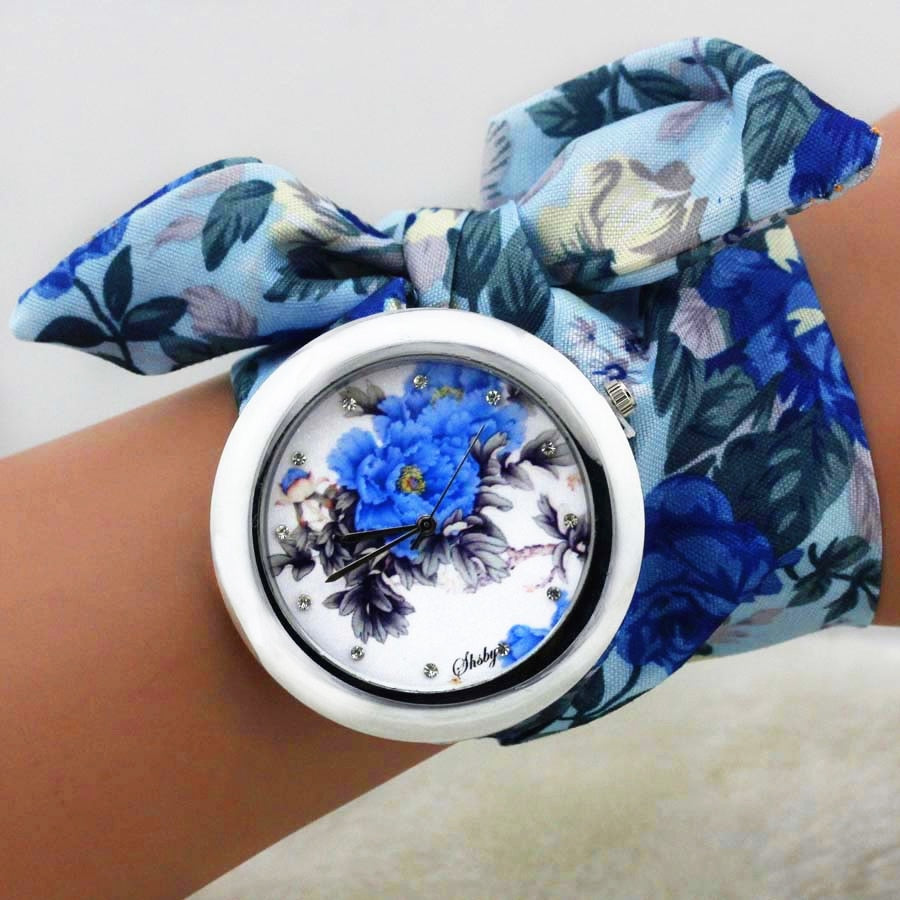 Shsby New Design Ladies Flower Cloth Wrist Watch Fashion Women Dress Watch High Quality Fabric Clock Sweet Girls Watch