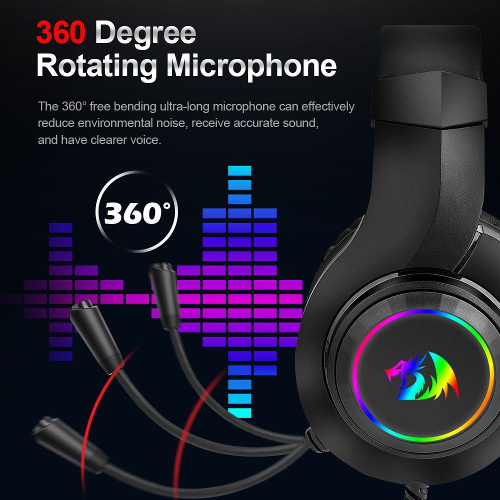 REDRAGON HYLAS H260 RGB gaming Headphone,3.5mm Surround sound Computer PC headset Earphones Microphone for PS4 Switch Xbox-one