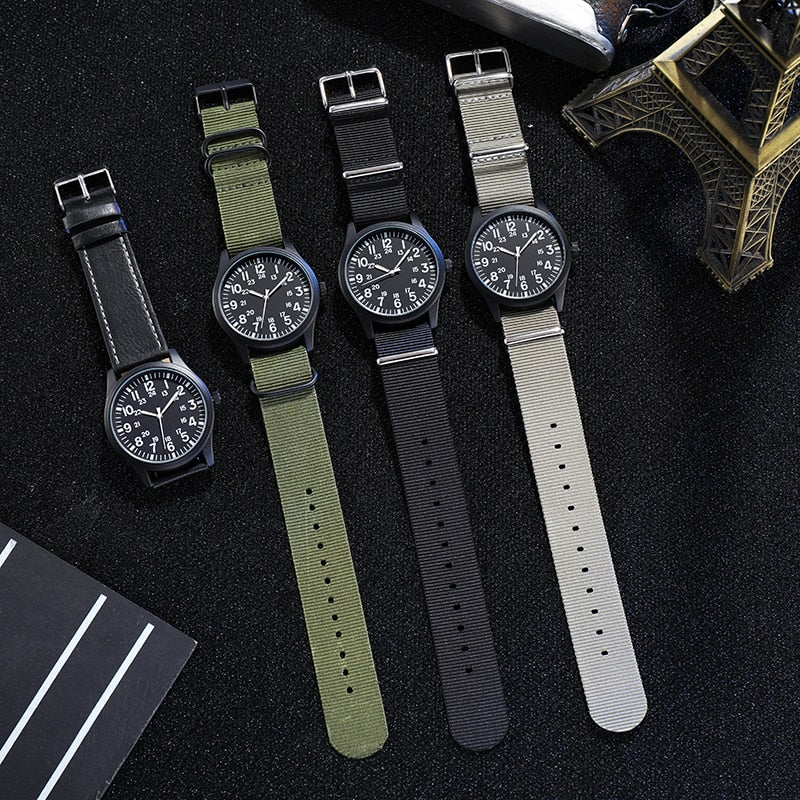Air Force Field Watch Fabric Strap 24 Hours Display Japan Quartz Movement 42mm Dial