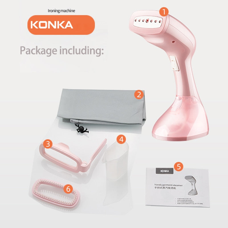 KONKA Handheld Garment Steamer 1500w Pink Ironing For Clothes 250ml Portable Home&Travel 15s Fast-Heat Household Fabric Steam