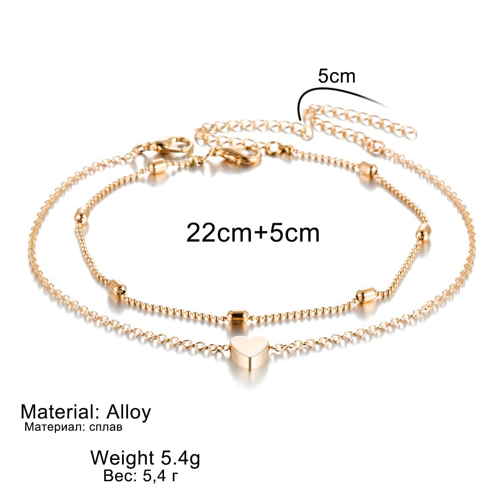 Simple Heart Female Anklets Barefoot Crochet Sandals Foot Jewelry Leg New Anklets On Foot Ankle Bracelets For Women Leg Chain