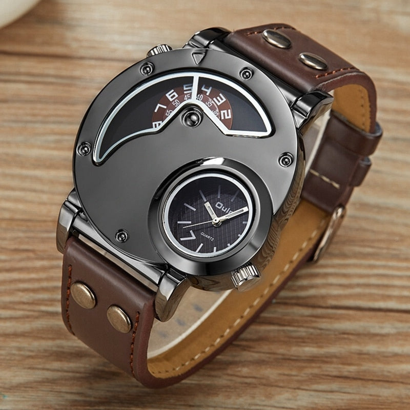 Oulm Designer Brand Luxury Watches For Men Dual Time Quartz Watch Casual Man Leather Watch Sport Male Clock relogio masculino