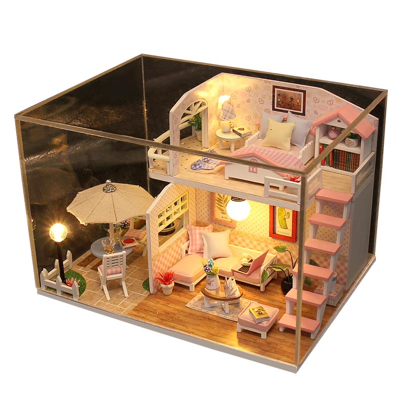 DUST COVER Dollhouse Christmas Gifts Miniature Diy Puzzle Toy Doll House Model Wooden Furniture Building