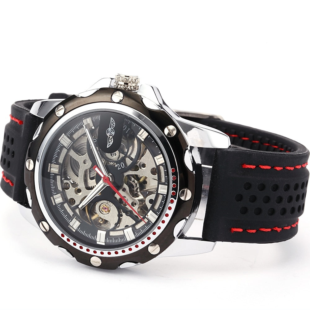Famous Brand New Fashion Mechanical watches Skeleton Watches Rubber Strap Men Automatic Mechanical Wrist Watch Relogio Masculino