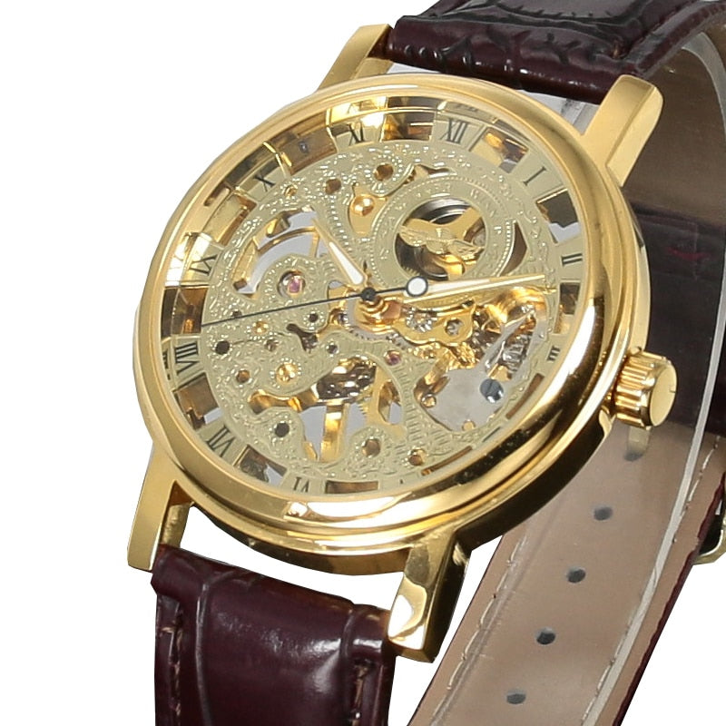 Top Brand Winner Luxury Fashion Casual Stainless Steel Men Mechanical Watch Skeleton Hand Wind Watch For Men Dress Wristwatch