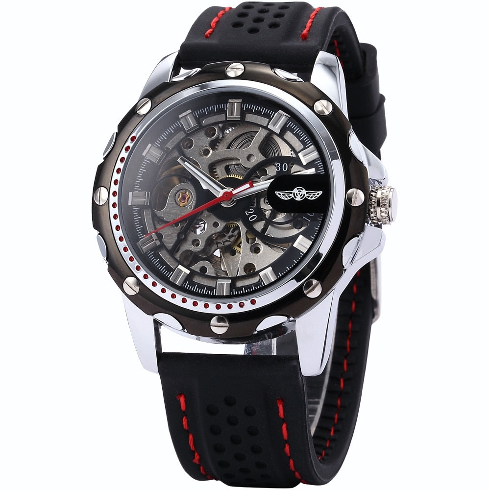 Famous Brand New Fashion Mechanical watches Skeleton Watches Rubber Strap Men Automatic Mechanical Wrist Watch Relogio Masculino