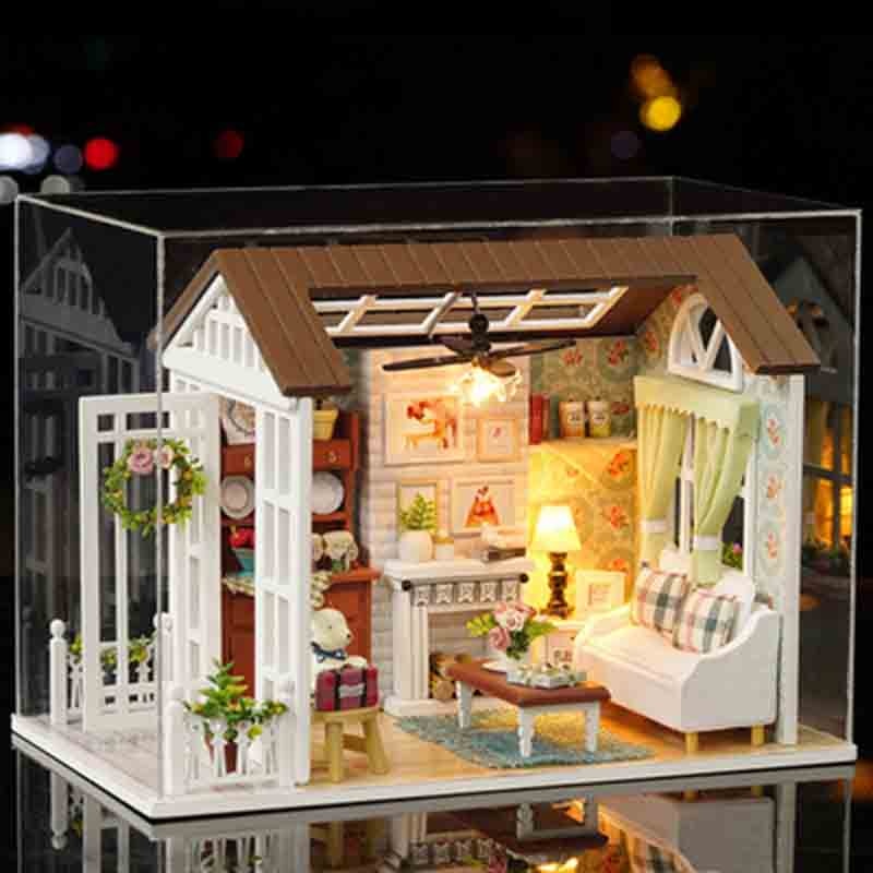 DUST COVER Dollhouse Christmas Gifts Miniature Diy Puzzle Toy Doll House Model Wooden Furniture Building