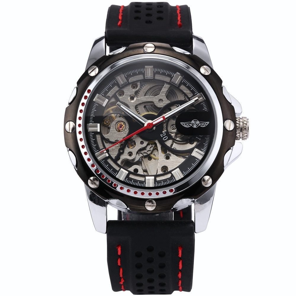 Famous Brand New Fashion Mechanical watches Skeleton Watches Rubber Strap Men Automatic Mechanical Wrist Watch Relogio Masculino