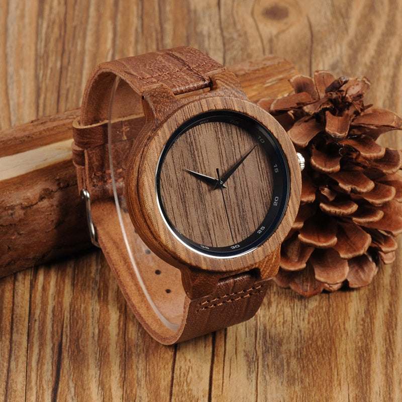 BOBO BIRD WD22 Zebra Wood Watch Men Grain Leather Band Scale Circle Brand Designer Quartz Watches for Men Women in Wooden Box