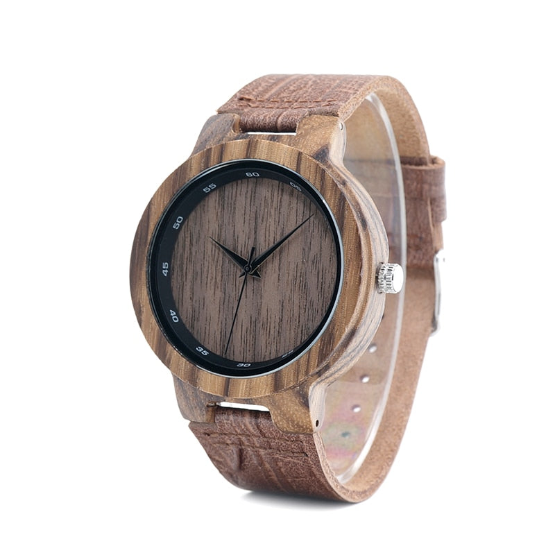 BOBO BIRD WD22 Zebra Wood Watch Men Grain Leather Band Scale Circle Brand Designer Quartz Watches for Men Women in Wooden Box