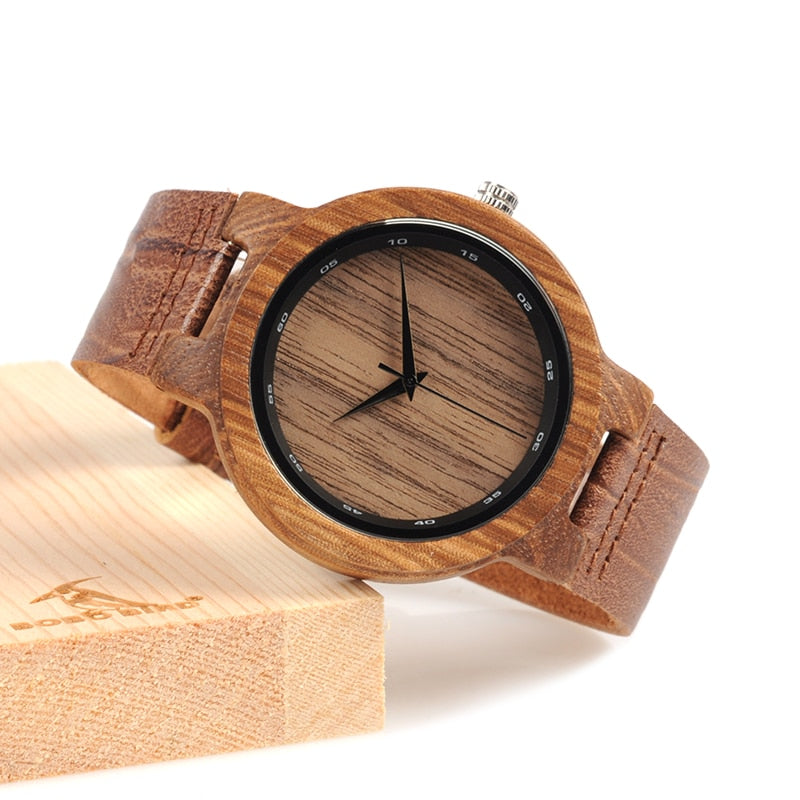 BOBO BIRD WD22 Zebra Wood Watch Men Grain Leather Band Scale Circle Brand Designer Quartz Watches for Men Women in Wooden Box