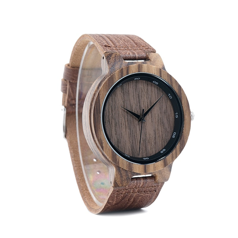 BOBO BIRD WD22 Zebra Wood Watch Men Grain Leather Band Scale Circle Brand Designer Quartz Watches for Men Women in Wooden Box