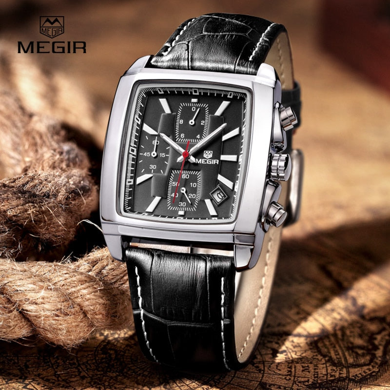 MEGIR new casual brand watches men hot fashion sport wristwatch man chronograph leather watch for male luminous calendar hour