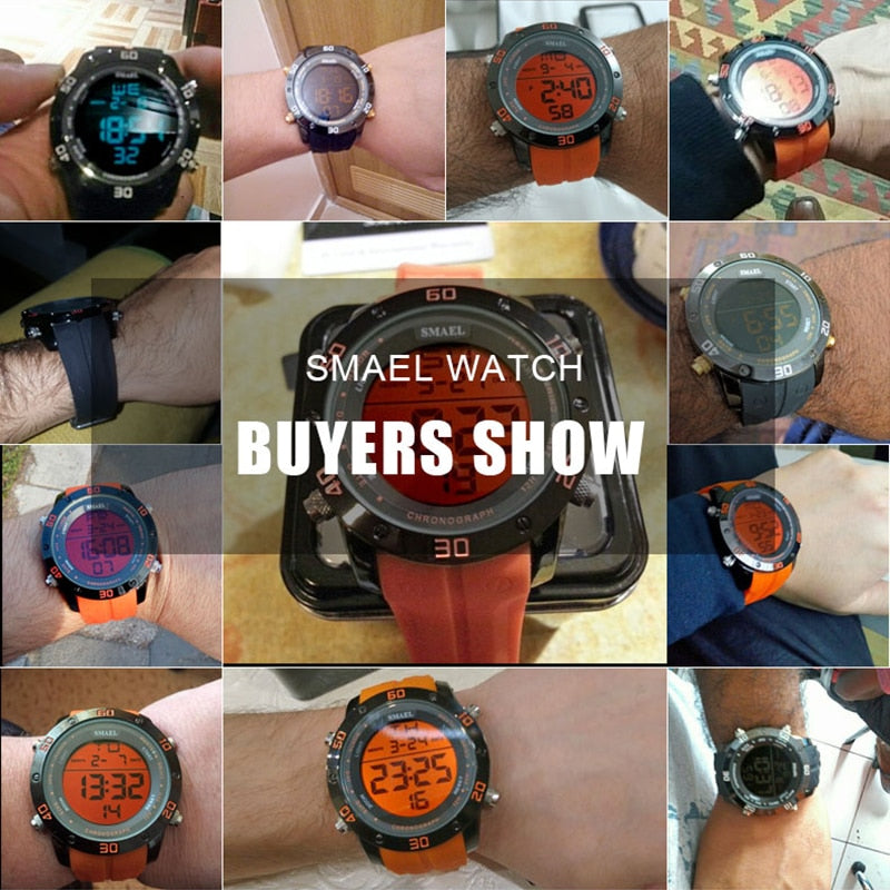 Fashion Watches Men Orange Casual Digital Watches Sports LED Clock Male Automatic Date Watch 1145 Men's Wristwatch Waterproof