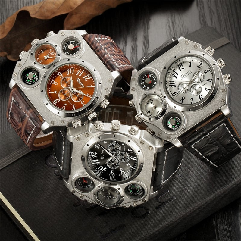 OULM Watch Men Quartz Sport Leather Strap Watches Big Dial Military Wristwatch Mens Clock Compass Decoration reloj hombre 2023