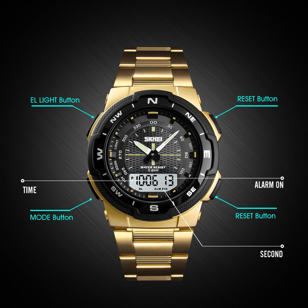 SKMEI Watch Men's Watch Fashion Sport Watches Stainless Steel Strap Mens Watches Stopwatch Chronograph Waterproof Wristwatch Men