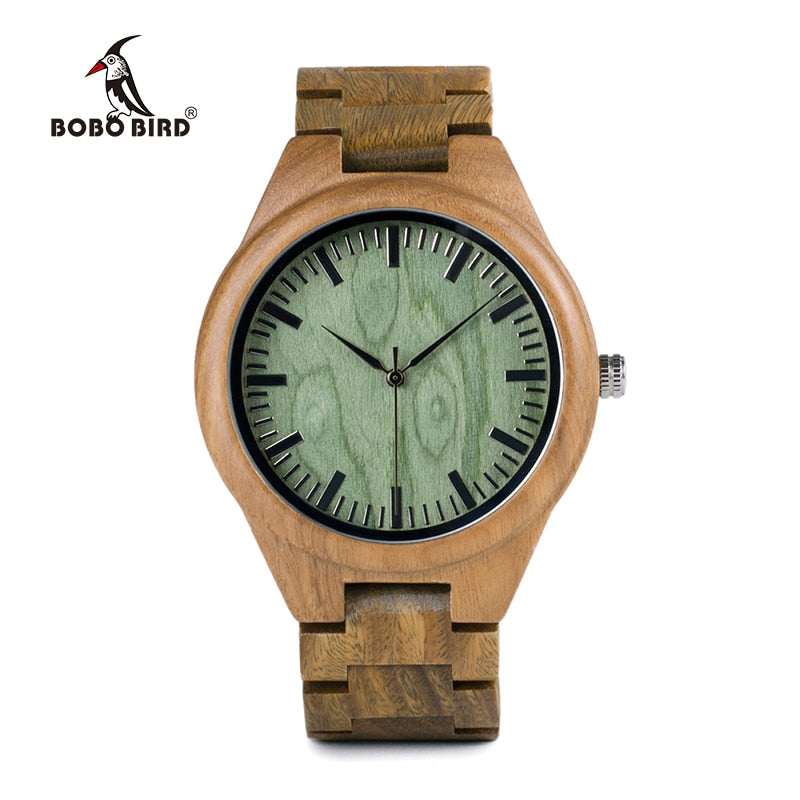 BOBO BIRD WG19 Men Luxury Brand Green Sandal Wood Watches Full Wooden Quartz Watch Handmade Wristwatches Carton Box OEM relogio
