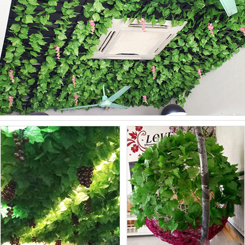 200CM Hot Artificial Plants Rattan Creeper Green Leaf Ivy Vine For Home Wedding Decor Wholesale DIY Hanging Garland Fake Flowers