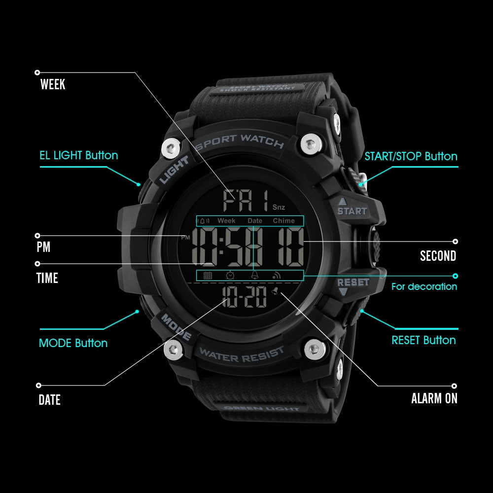SKMEI Countdown Stopwatch Sport Watch Mens Watches Top Brand Luxury Men Wrist Watch Waterproof LED Electronic Digital Male Watch