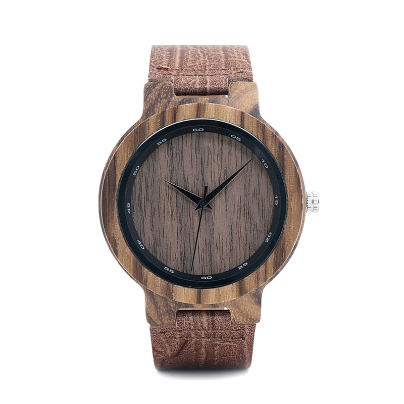 BOBO BIRD WD22 Zebra Wood Watch Men Grain Leather Band Scale Circle Brand Designer Quartz Watches for Men Women in Wooden Box