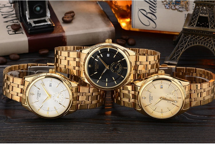 CHENXI Gold Watch Men Watches Top Brand Luxury Famous Wristwatch Male Clock Golden Quartz Wrist Watch Calendar Relogio Masculino