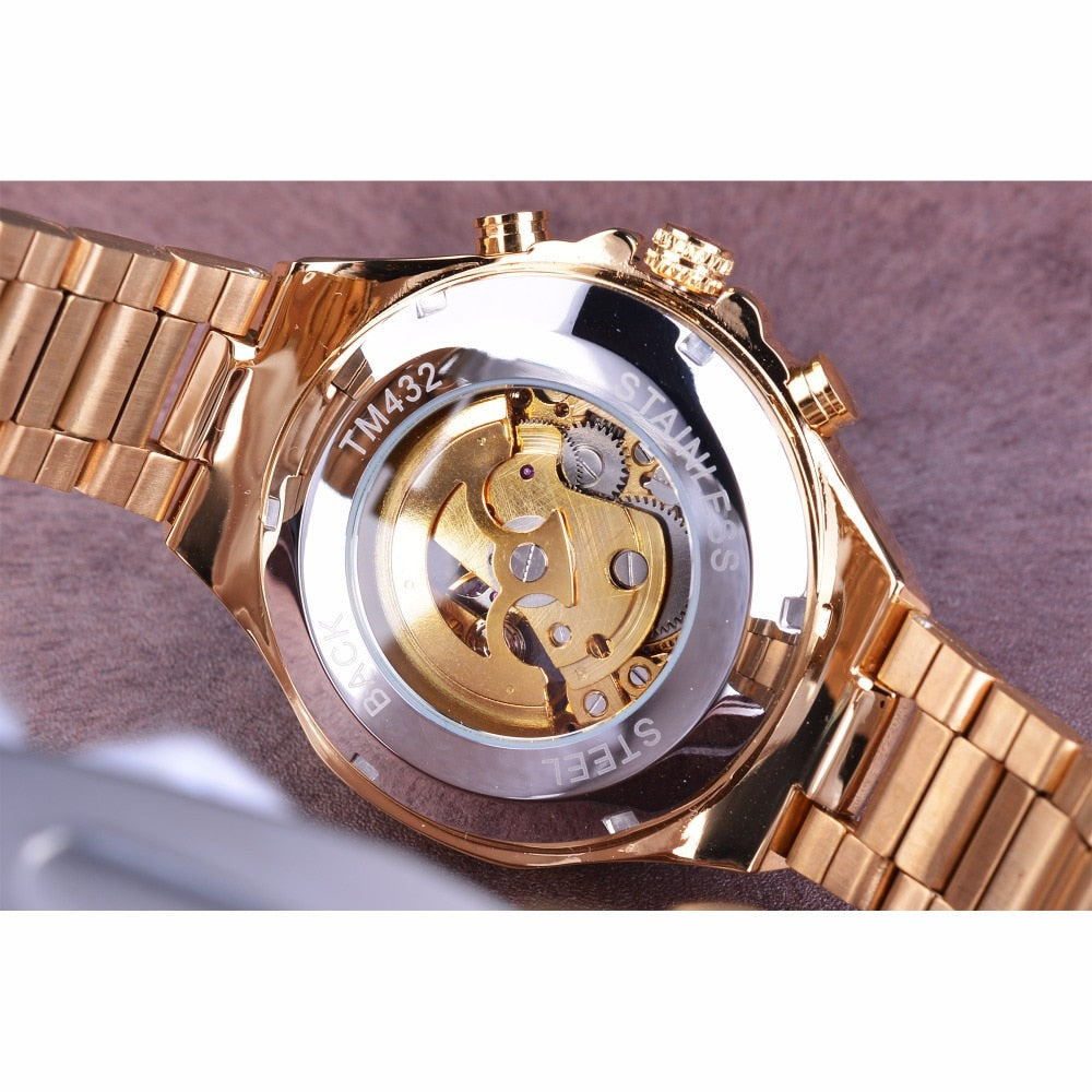 Winner Mechanical Sport Design Bezel Golden Watch Mens Watches Top Brand Luxury Montre Homme Clock Men Automatic Skeleton Watch