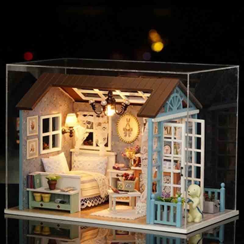 DUST COVER Dollhouse Christmas Gifts Miniature Diy Puzzle Toy Doll House Model Wooden Furniture Building