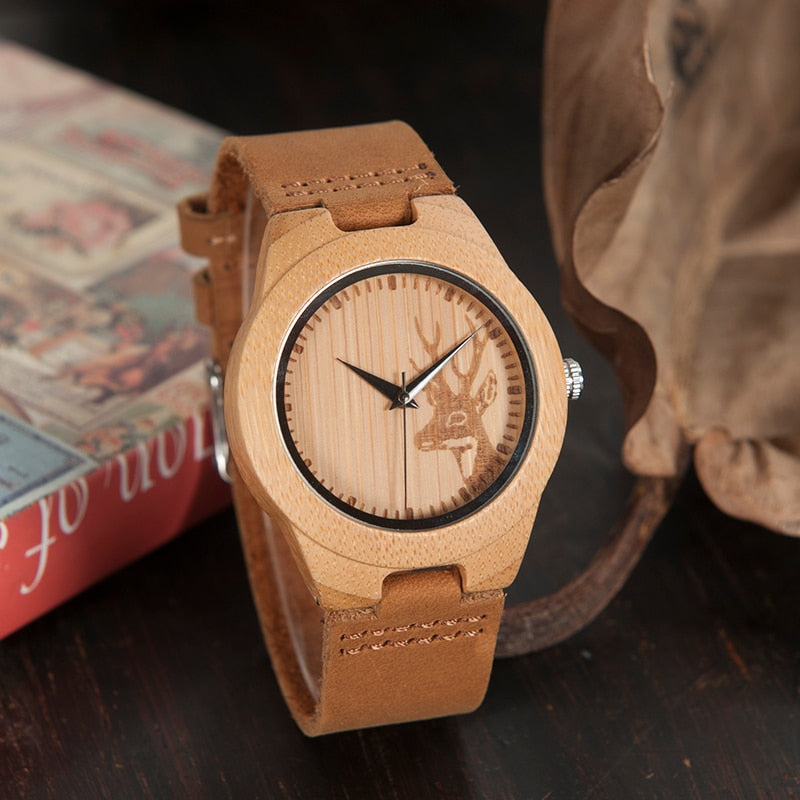 BOBO BIRD Top brand Men's Bamboo Wooden Watch Quartz Real Leather Strap Men Watches relojes finos de hombre