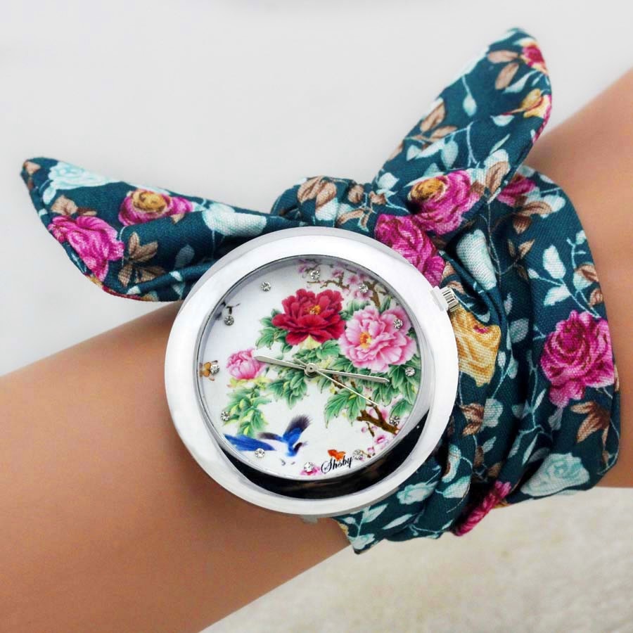 Shsby New Design Ladies Flower Cloth Wrist Watch Fashion Women Dress Watch High Quality Fabric Clock Sweet Girls Watch