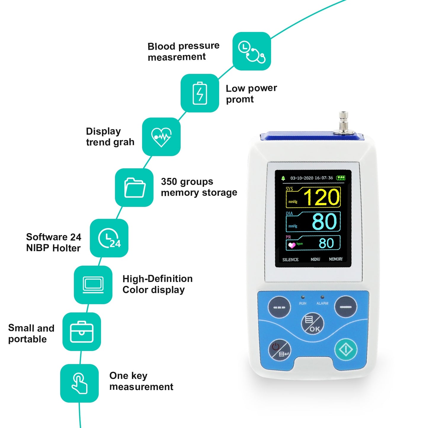 Arm Ambulatory Blood Pressure Monitor 24hours NIBP Holter CONTEC ABPM50+ Adult,Child ,Large ,3 Cuffs, Free PC Software
