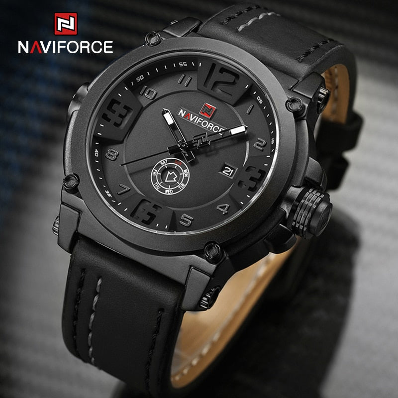 NAVIFORCE Top Luxury Brand Men Sports Military Quartz Watch Man Analog Date Clock Leather Strap Wristwatch Relogio Masculino