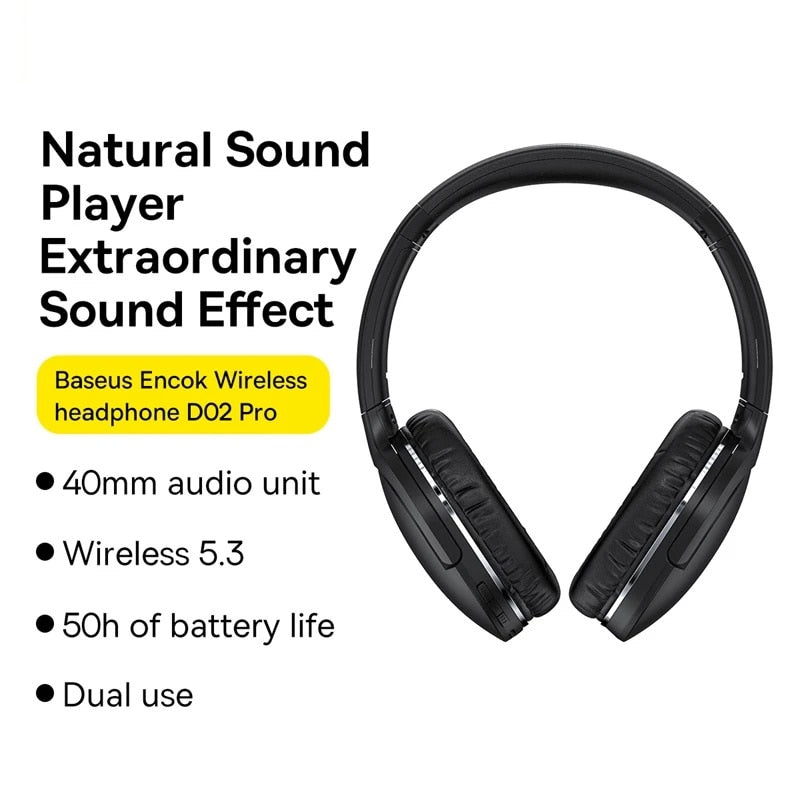 Baseus D02 Pro Wireless Headphones Bluetooth Earphone 5.3 Foldable Headset Sport Headphone Gaming Phone Fone Bluetooth Earbuds