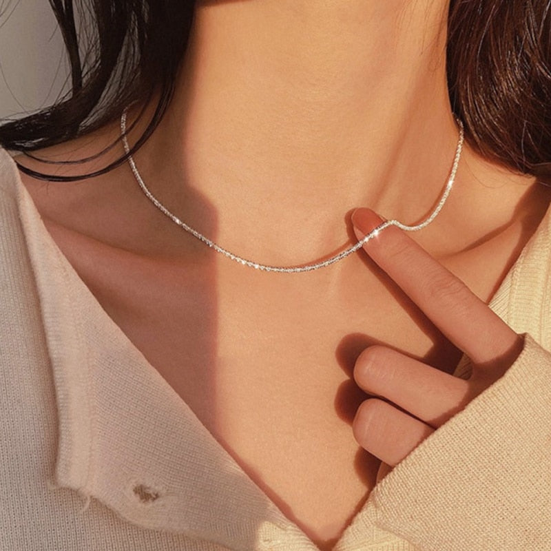 2022 Popular Silver Colour Sparkling Clavicle Chain Choker Necklace Collar For Women Fine Jewelry Wedding Party Birthday Gift