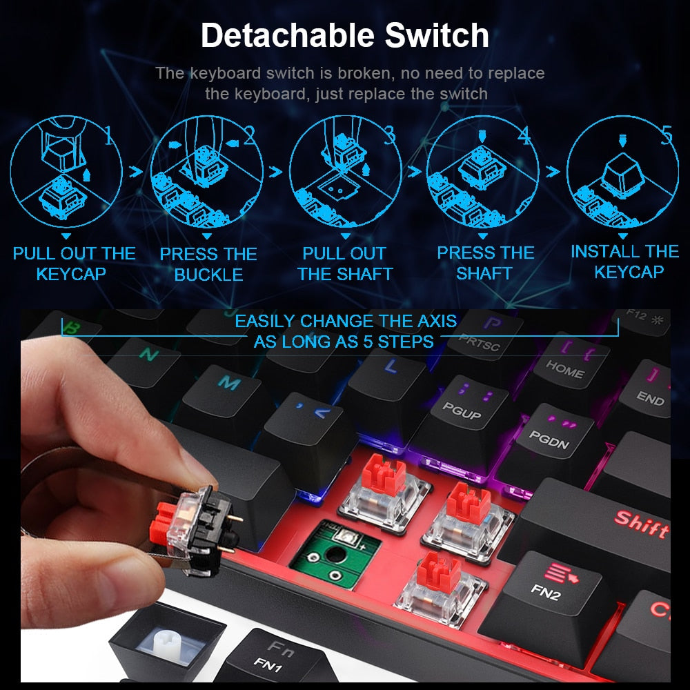 REDRAGON Fizz K617 RGB USB Mini Mechanical Gaming Wired Keyboard Red Switch 61 Key Gamer for Computer PC Laptop detachable cable