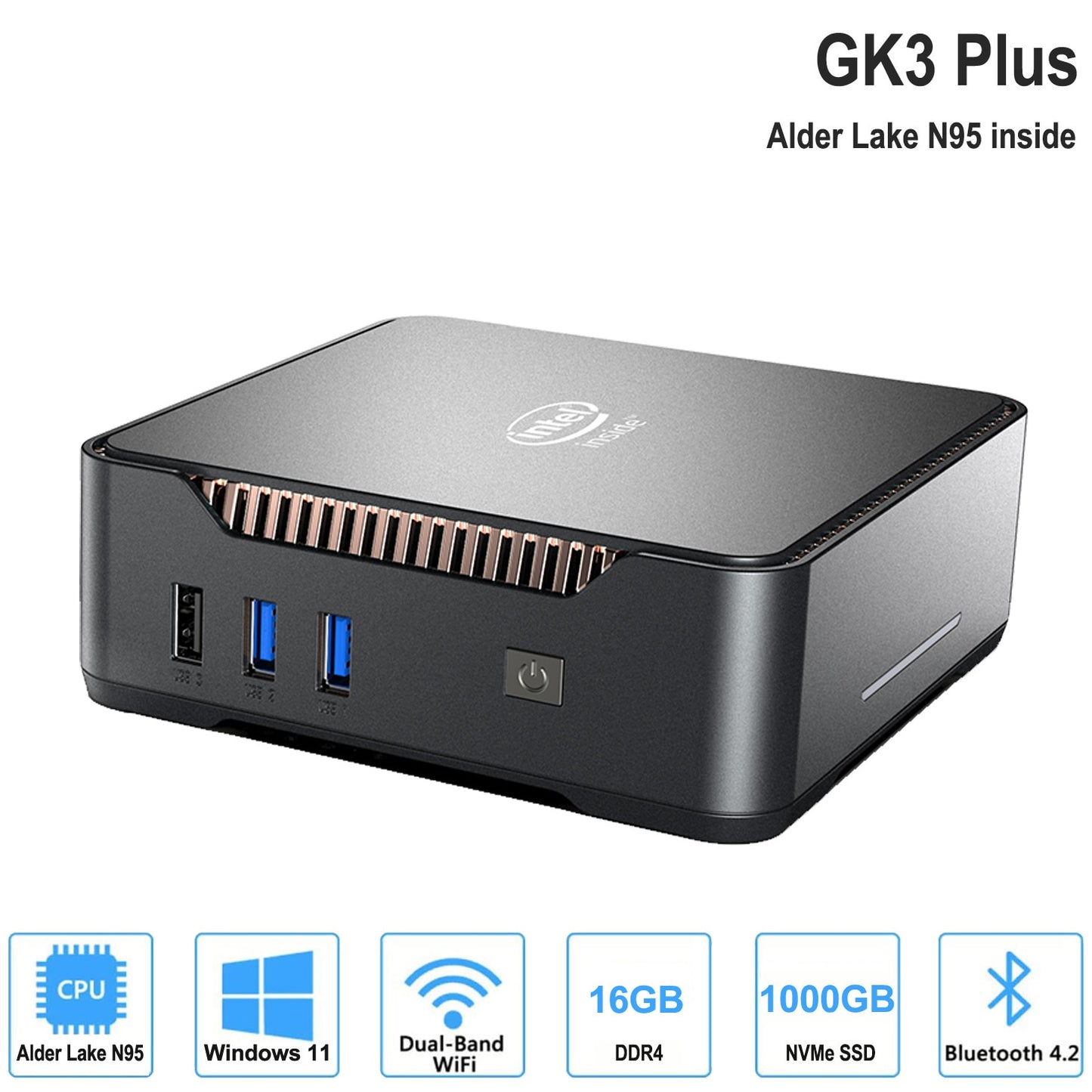 GK3V Mini PC Intel Alder Lake N95 Celeron N5105 8GB/16GB 1TB NVMe Windows 11 Pro Gaming Computer, 4K 60Hz HDMI VGA Win 11 Minipc