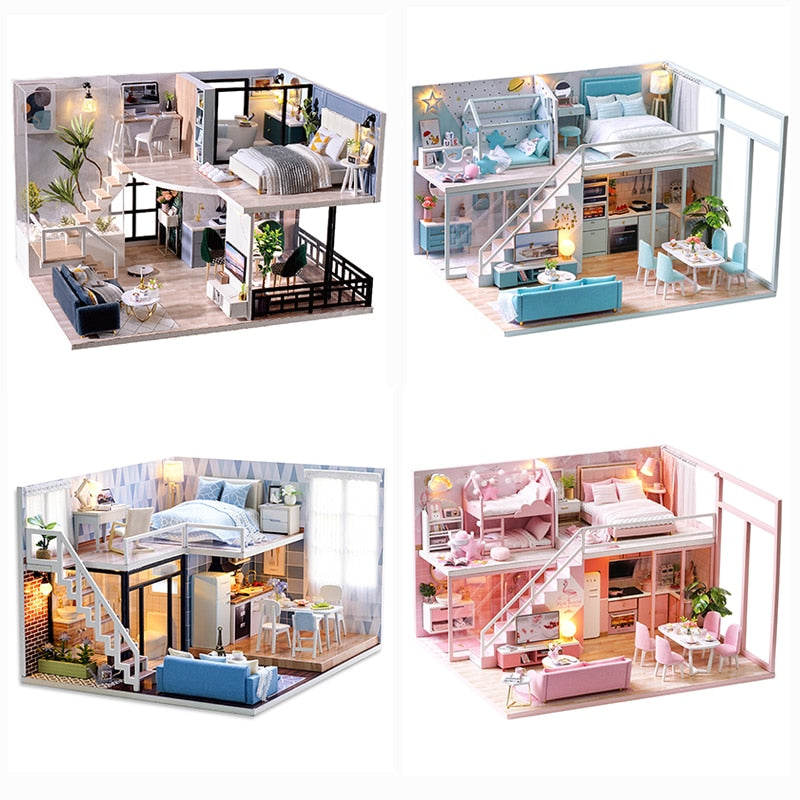 CUTEBEE DIY Doll House Wooden Doll Houses Miniature Dollhouse Furniture Diorama Kit with LED Toys for Children Christmas Gift