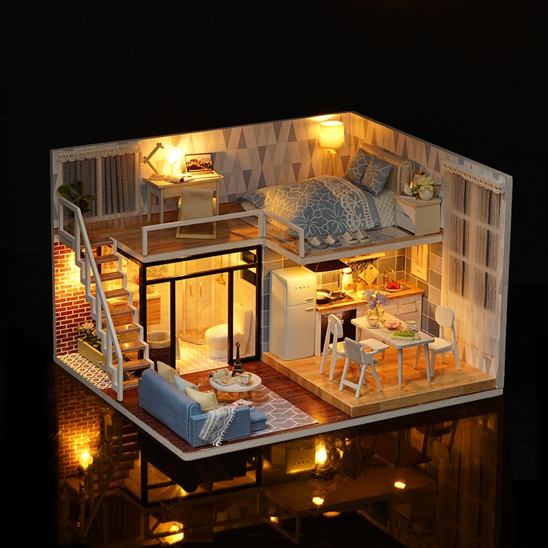 CUTEBEE DIY Doll House Wooden Doll Houses Miniature Dollhouse Furniture Diorama Kit with LED Toys for Children Christmas Gift