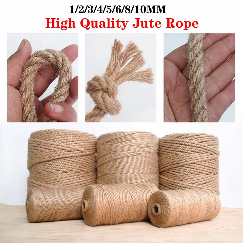 1mm-10mm Natural Jute Rope String Ribbon Crafts DIY Vintage Jute Cord Twine Thread Sewing Party Wedding Christmas Home Decortion