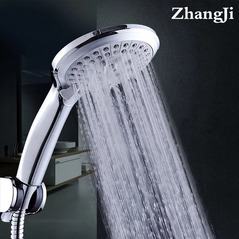 Zhang Ji 5 Modes Silicone Nozzle Shower Head HandHold Rainfall Jet Spray High Pressure Powerful Shower Head Chrome Plating