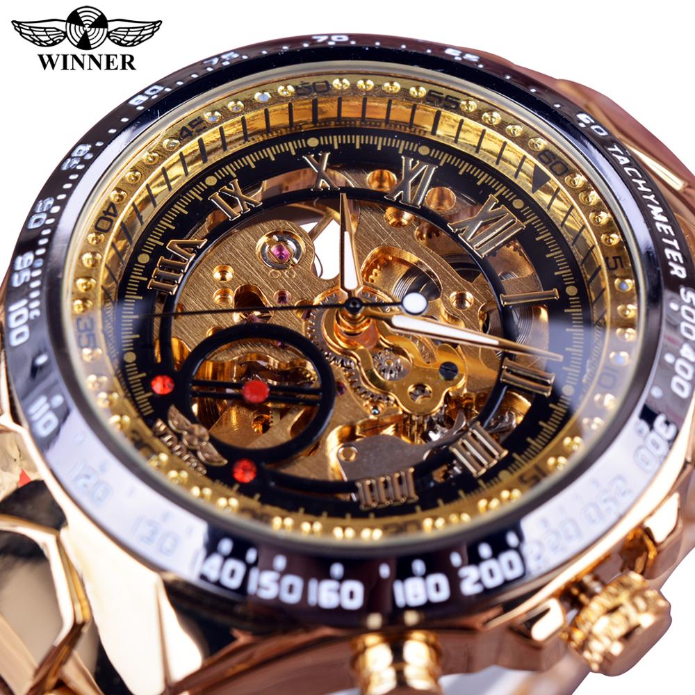 Winner Mechanical Sport Design Bezel Golden Watch Mens Watches Top Brand Luxury Montre Homme Clock Men Automatic Skeleton Watch
