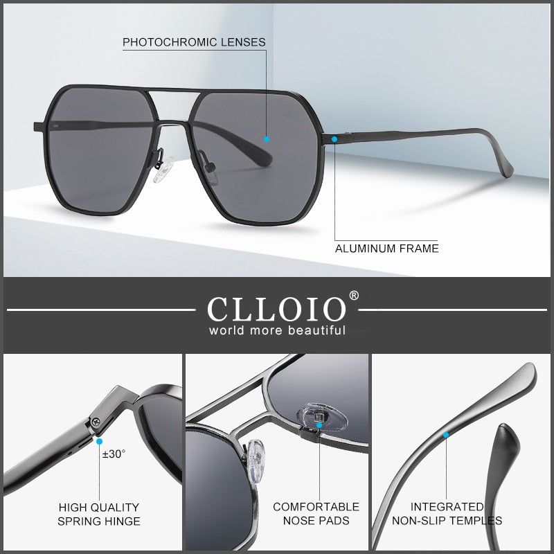 CLLOIO New Fashion Aluminum Photochromic Sunglasses Men Women Polarized Sun Glasses Chameleon Anti-glare Driving Oculos de sol