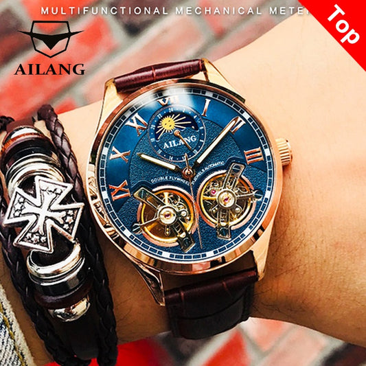 AILANG Original Design men's Double Flywheel Automatic Mechanical Watch Fashion Leisure Business Luxury Clock