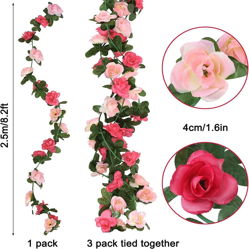 1pcs Artificial Flowers Vine 45pcs / 69pcs Rose DIY Wedding Decoration Fake Flower Home Room Decor Wall Hanging Garland Plants