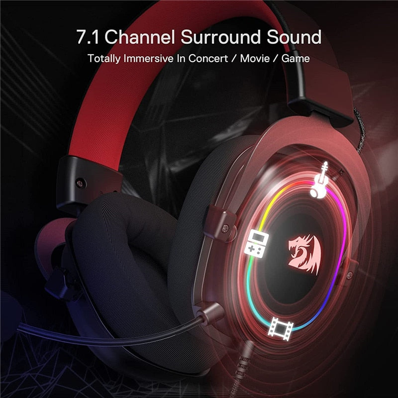 Redragon H510 Zeus X Wired Gaming Headset RGB Lighting 7.1 Surround Sound Multi Platforms Headphone Works For PC PS4